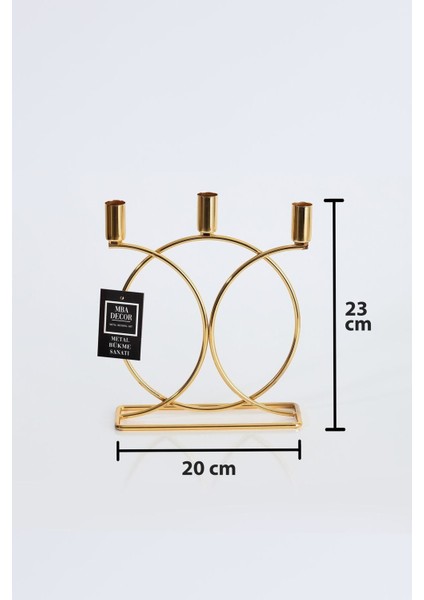Luxury Metal Geometrik 3 Lü ( Üçlü ) Gold Şamdan Mumluk Dekoratif Mumluk 23CM Paslanmaz Kaplama Ev Dekoras 1 Adet
