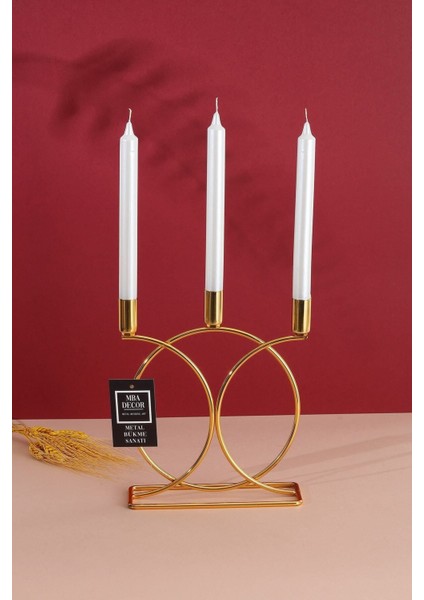 Luxury Metal Geometrik 3 Lü ( Üçlü ) Gold Şamdan Mumluk Dekoratif Mumluk 23CM Paslanmaz Kaplama Ev Dekoras 1 Adet
