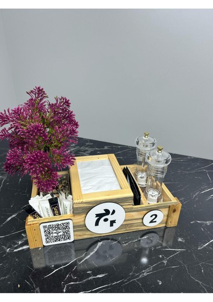 Luxury Masaüstü Doğal Ahşap Dispanser Peçete Organizer Menej Takımı 1 Adet