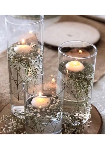 Luxury 3'lü Silindir Mumluk Yüzen Mum Hediyeli 1 Adet
