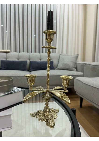 Luxury Pirinç Döküm Üçlü Şamdan Ev Dekorasyonu Mumluk Sunum 1 Adet