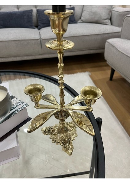 Luxury Pirinç Döküm Üçlü Şamdan Ev Dekorasyonu Mumluk Sunum 1 Adet