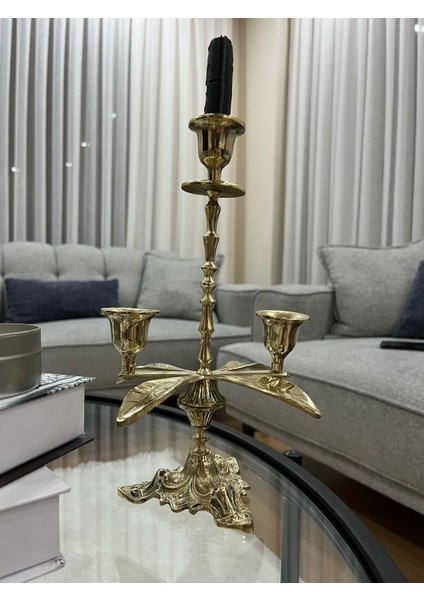 Luxury Pirinç Döküm Üçlü Şamdan Ev Dekorasyonu Mumluk Sunum 1 Adet