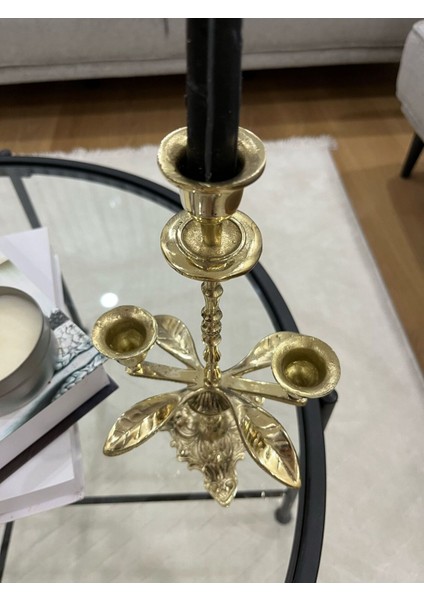 Luxury Pirinç Döküm Üçlü Şamdan Ev Dekorasyonu Mumluk Sunum 1 Adet