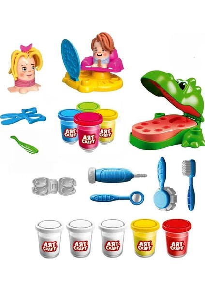 Luxury Oyuncak Dino Dişçi Oyun Hamuru Set Kuaför Hamur Set 2in1 Lisanslı 1 Adet