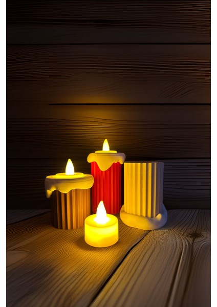 Luxury Eriyen Mumluklar Üçlü Set, Beyaz Kırmızı ve Kahverengi, LED Tealight Dekoratif Mumluk, 6-8-10CM 1 Adet fiyatları