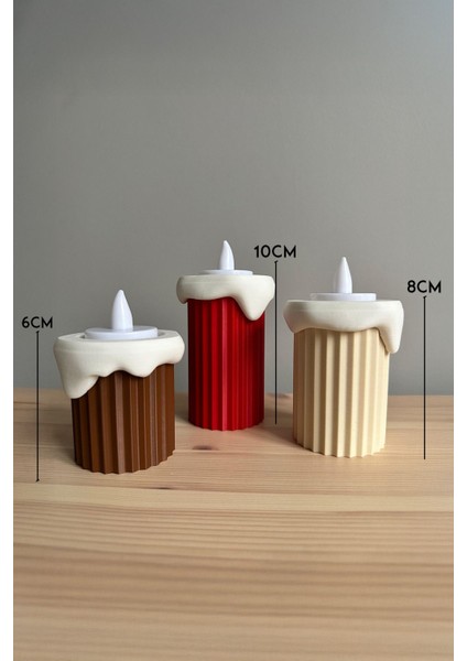 Luxury Eriyen Mumluklar Üçlü Set, Beyaz Kırmızı ve Kahverengi, LED Tealight Dekoratif Mumluk, 6-8-10CM 1 Adet modelleri