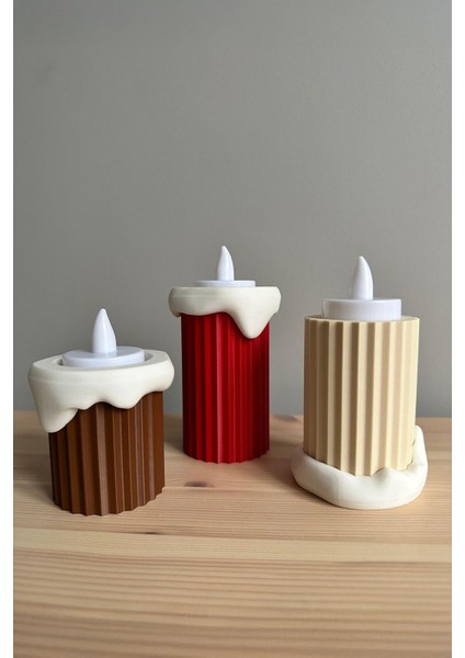 Luxury Eriyen Mumluklar Üçlü Set, Beyaz Kırmızı ve Kahverengi, LED Tealight Dekoratif Mumluk, 6-8-10CM 1 Adet fırsatları