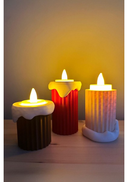 Luxury Eriyen Mumluklar Üçlü Set, Beyaz Kırmızı ve Kahverengi, LED Tealight Dekoratif Mumluk, 6-8-10CM 1 Adet indirimleri