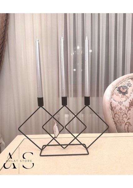 Luxury 3'lü Kare Siyah Şamdan Asimetrik Mumluk Dekoratif Mumluk Paslanmaz Kaplama 1 Adet