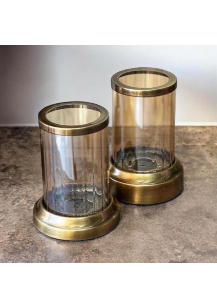 Luxury 2'li Cam Fanus Mumluk Altın 17CM. / 18CM. 1 Adet