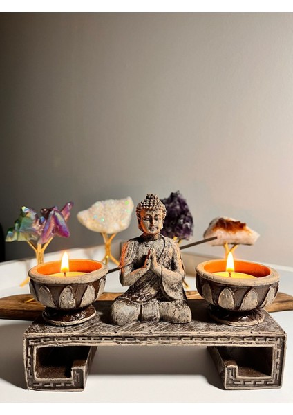Luxury El Yapımı Ikili Buda Mumluk 1 Adet