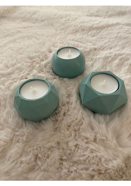 Luxury Concrete Desıgn Tealight Mumluk Seti Yeşil 1 Adet
