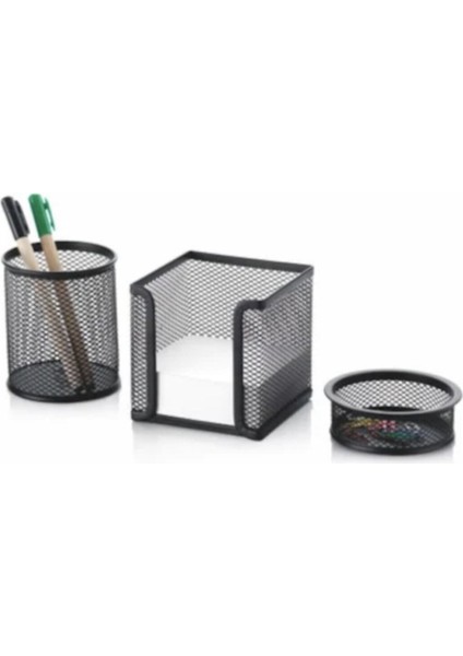 Luxury Metal 3lü Masaüstü Kalemlik Set Siyah 1 Adet