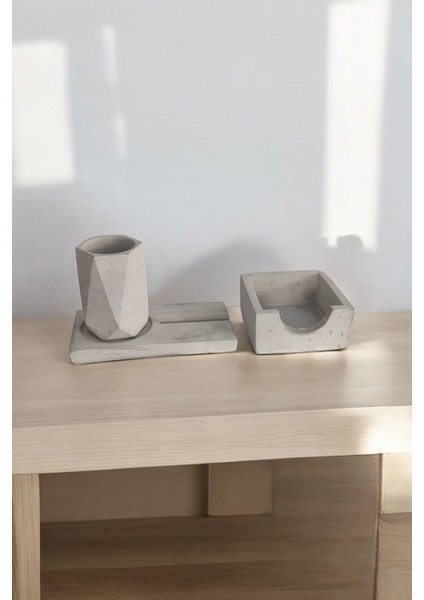 Luxury Ham Beton Masa Üstü Kalemlik Seti Organizer 1 Adet
