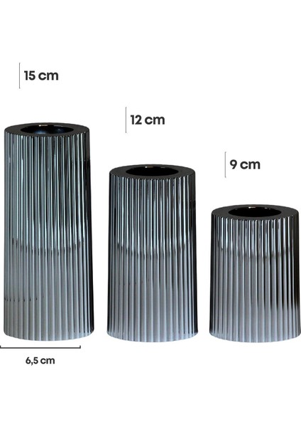Luxury 3 Lü Füme Krom Tırtıklı Yüzey Mumluk Dekoratif Tealight Set Mum Abs Plastik 1 Adet