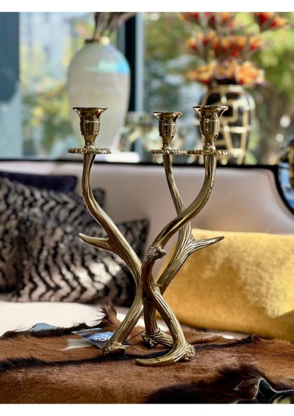Luxury Gold 3 Kollu Dallı Şamdan 1 Adet