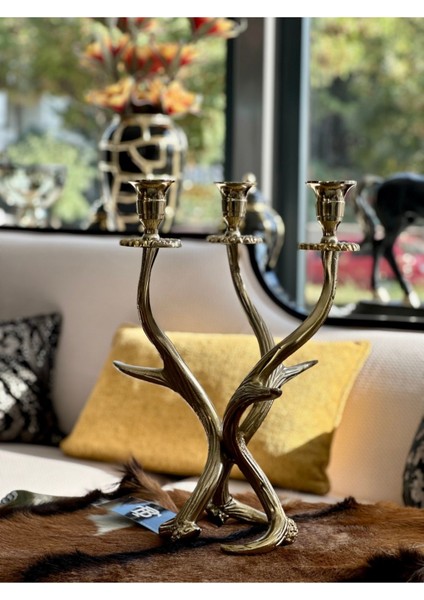 Luxury Gold 3 Kollu Dallı Şamdan 1 Adet