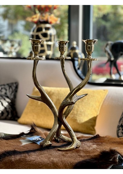 Luxury Gold 3 Kollu Dallı Şamdan 1 Adet
