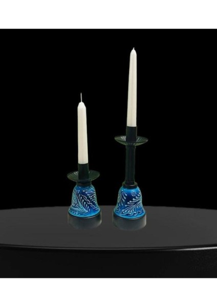 Luxury Ikili Çan Mumluk Mavi Çinili 1 Adet