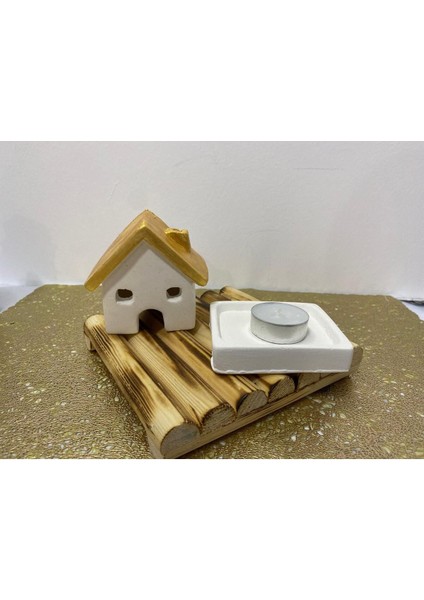 Luxury Gold Çatılı Ev Mumluk (Tealight Mum Hediyeli ) 1 Adet