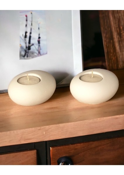 Luxury Taş Görünümlü Mumluk Set 2'li Set 1 Adet