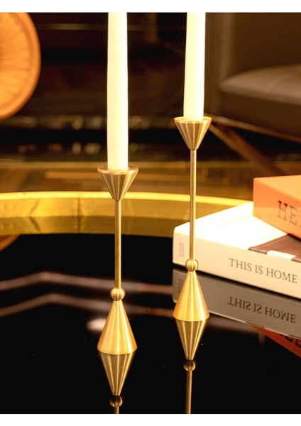 Luxury Pirinç El Yapımı Konik Toplu Şamdan Rome Ikili Set 1 Adet