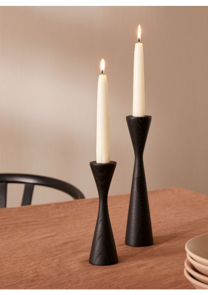 Luxury Siyah Ahşap Şamdan Seti - 2'li Dekoratif Mumluk (15 Cm, 20 Cm) Modern ve Şık Tasarım 1 Adet