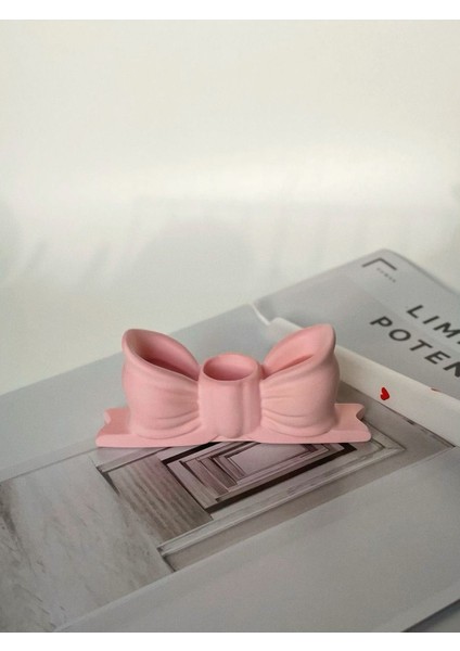 Luxury 2 Li Mumluk Pembe Renk Fiyonk Desen Hediyelik Eşya Ev Dekor 1 Adet