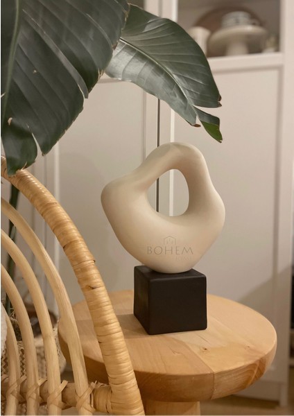 Luxury Seramik Büyük Asimetrik Büst, Heykel Bej Siyah 1 Adet