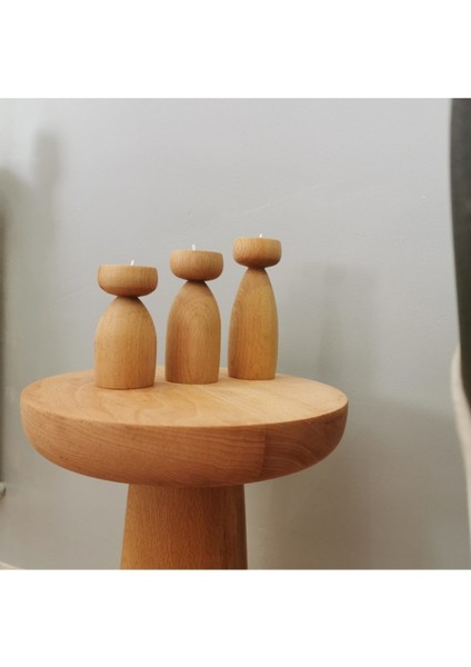 Luxury 3 Set Ahşap Şamdan Mumluk 1 Adet