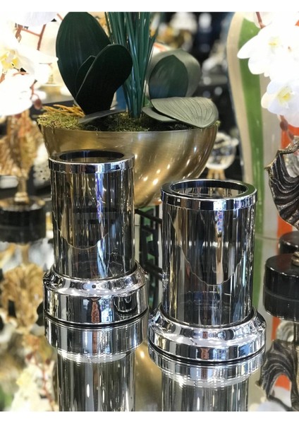 Luxury Mumluk Metal 2’li Takım Şamdan Gümüş 1 Adet