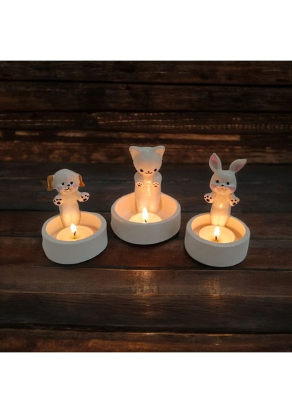 Luxury Dekoratif Ateş Başında Isınan Kedi Köpek ve Tavşan Tealight Mumluk 1 Adet fiyatları