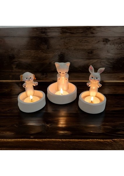 Luxury Dekoratif Ateş Başında Isınan Kedi Köpek ve Tavşan Tealight Mumluk 1 Adet modelleri