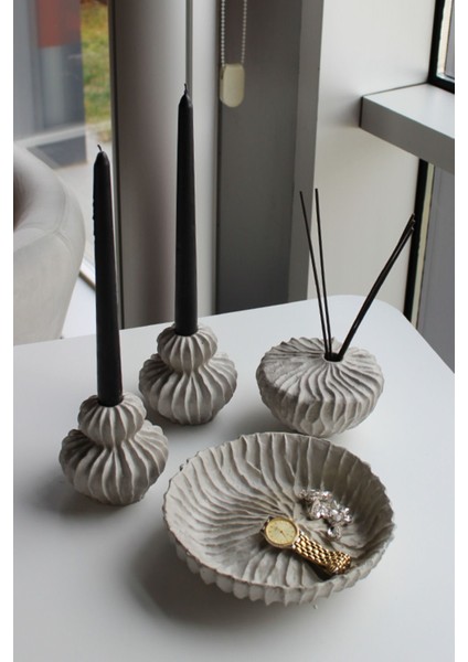 Luxury Dalga Desenli Modern El Yapımı Beton 4'lü Set 1 Adet