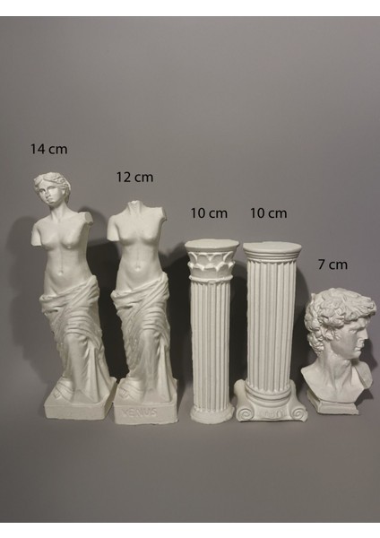 Luxury Antik Heykel Seti - Antik Büst ve Sütun Dekoratif Set – 5 Parçalı Beyaz Beton Dekorasyon 1 Adet fırsatları