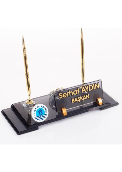 Luxury Belediye Başkanlığı Logolu Başkana Özel Makam Masa Isimliği Logolu Kristal Ofis Masaüstü Isimlik 1 Adet