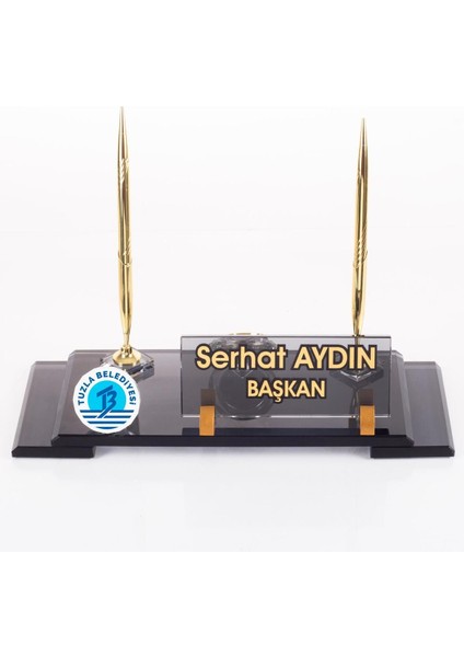 Luxury Belediye Başkanlığı Logolu Başkana Özel Makam Masa Isimliği Logolu Kristal Ofis Masaüstü Isimlik 1 Adet