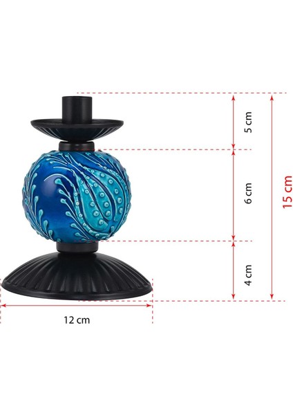 Luxury Tekli Mavi Çinili Mumluk Siyah Dekoratif Eşya 1 Adet