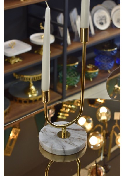 Luxury Altın 2'li Mermer Tabanlı Gold Şamdan,şık Mermer Metal Mumluk 1 Metal 1 Adet