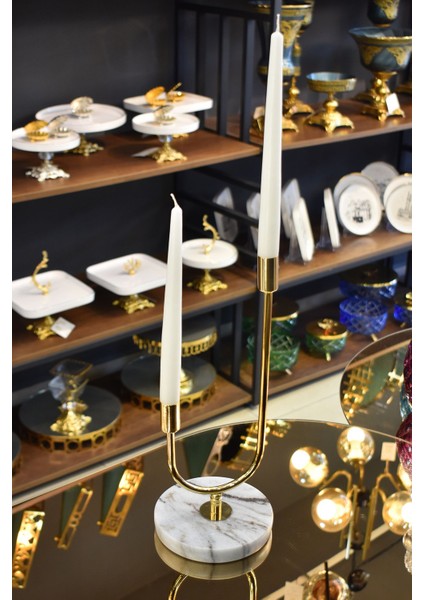 Luxury Altın 2'li Mermer Tabanlı Gold Şamdan,şık Mermer Metal Mumluk 1 Metal 1 Adet fiyatları