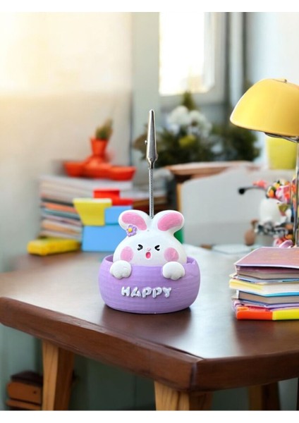 Luxury Happy Temalı Tavşan Fotoğraf Not Tutucu Ofis Masası Tutacak Hediyelik 1 Adet