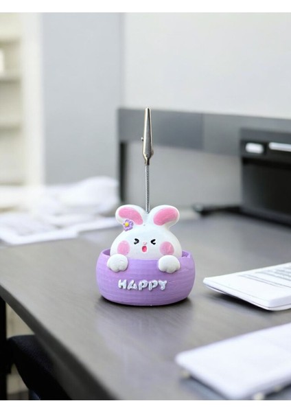 Luxury Happy Temalı Tavşan Fotoğraf Not Tutucu Ofis Masası Tutacak Hediyelik 1 Adet