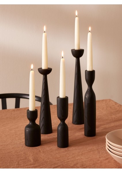 Luxury Modern ve Şık Siyah Ahşap Şamdan Seti – 5'li (11 Cm, 14 Cm, 18 Cm, 20 Cm, 25 Cm) Dekoratif Mumluk 1 Adet