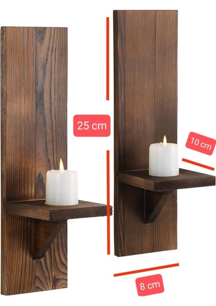 Luxury Duvar Tipi Ahşap Mumluk / Çiçeklik (2 Adet) 1 Adet