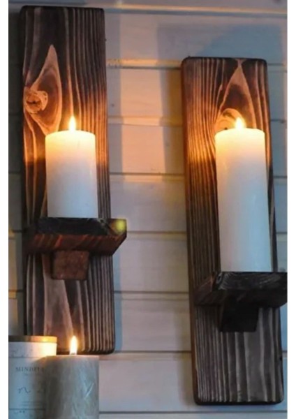 Luxury Duvar Tipi Ahşap Mumluk / Çiçeklik (2 Adet) 1 Adet