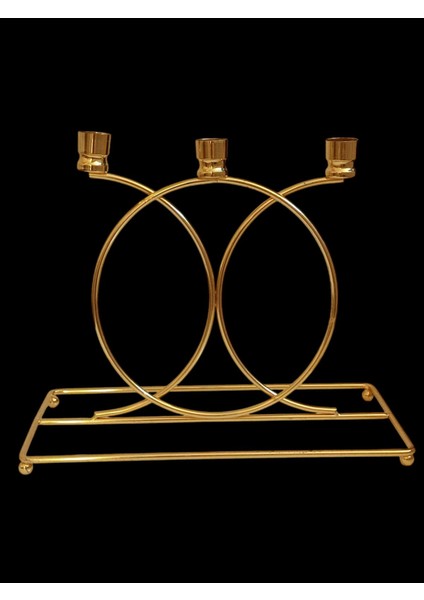 Luxury Gold Renkli Geometrik 3lü Dekoratif Mumluk Şamdan 1 Adet