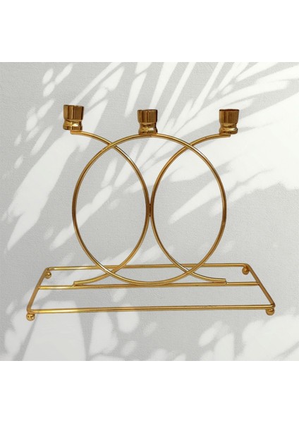 Luxury Gold Renkli Geometrik 3lü Dekoratif Mumluk Şamdan 1 Adet