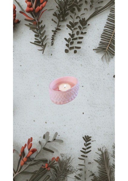 Luxury Dekoratif Beton Mumluk Pembe Tealight Şamdan Mum Dahil Değil 1 Adet