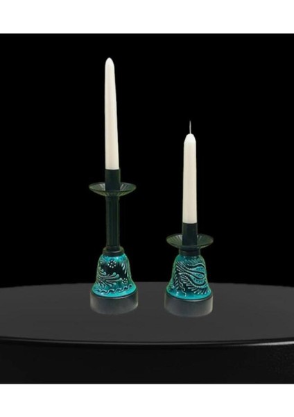 Luxury Ikili Metal Çan Mumluk Yeşil Çinili 1 Adet